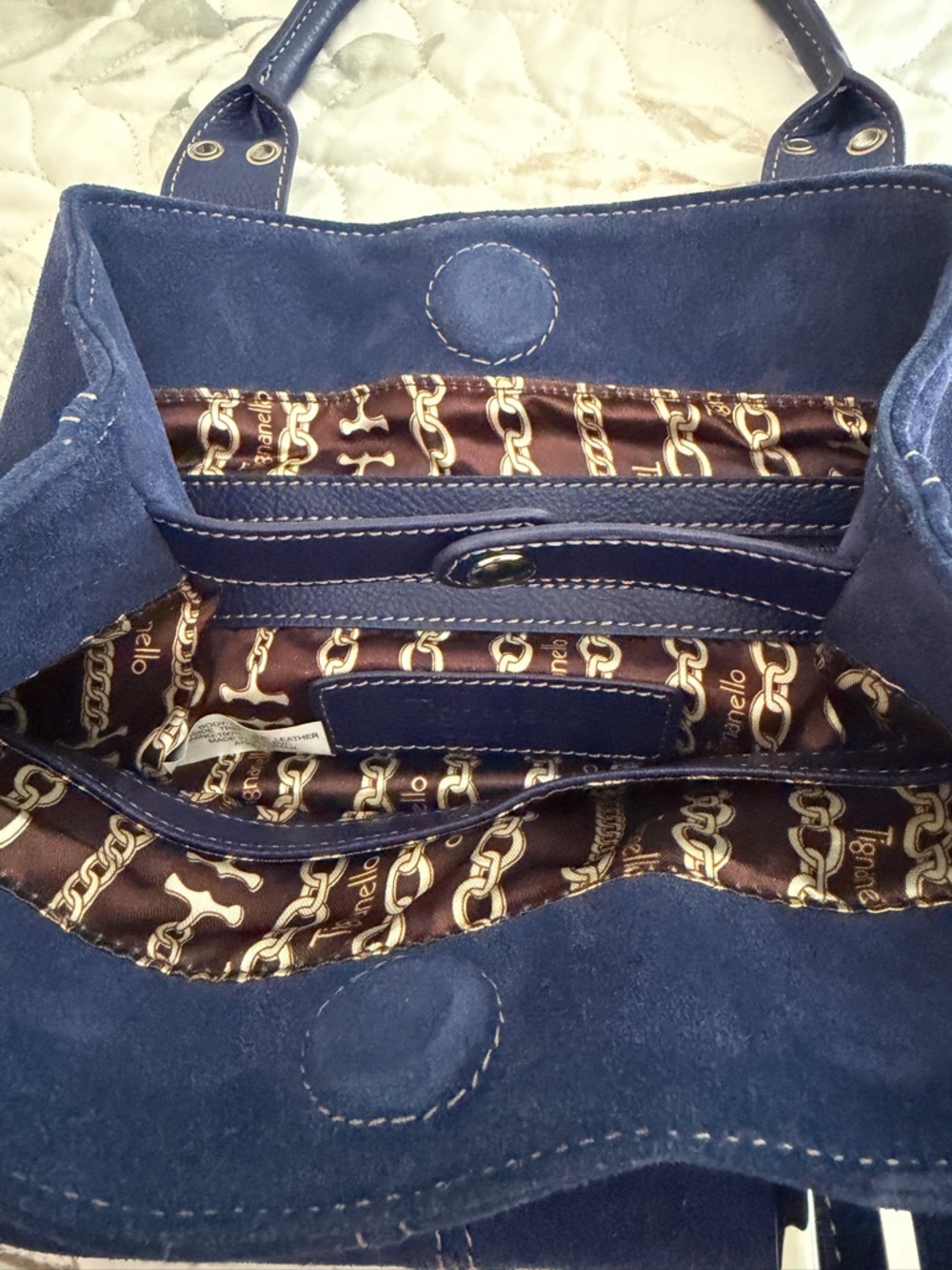 Tiganello Classic Navy Suede Top-Handle Women's Handbag Satchel Leather Bag - Picture 10 of 10